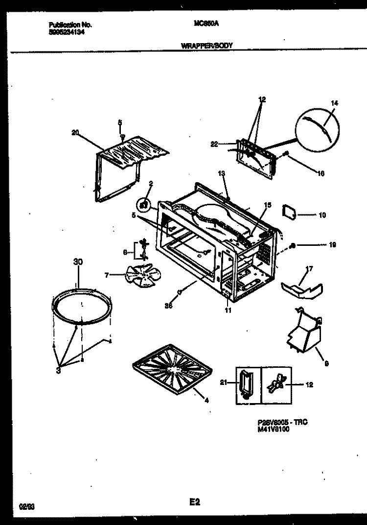 WRAPPER AND BODY PARTS Diagram and Parts List for MC850A2  Frigidaire Microwave