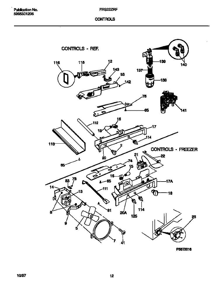 CONTROLS Diagram and Parts List for FRS22ZRFW2  Frigidaire Refrigerator