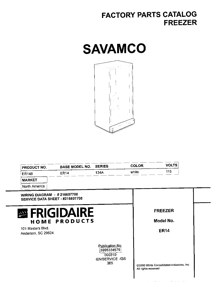 COVER Diagram and Parts List for ER148  Frigidaire Freezer