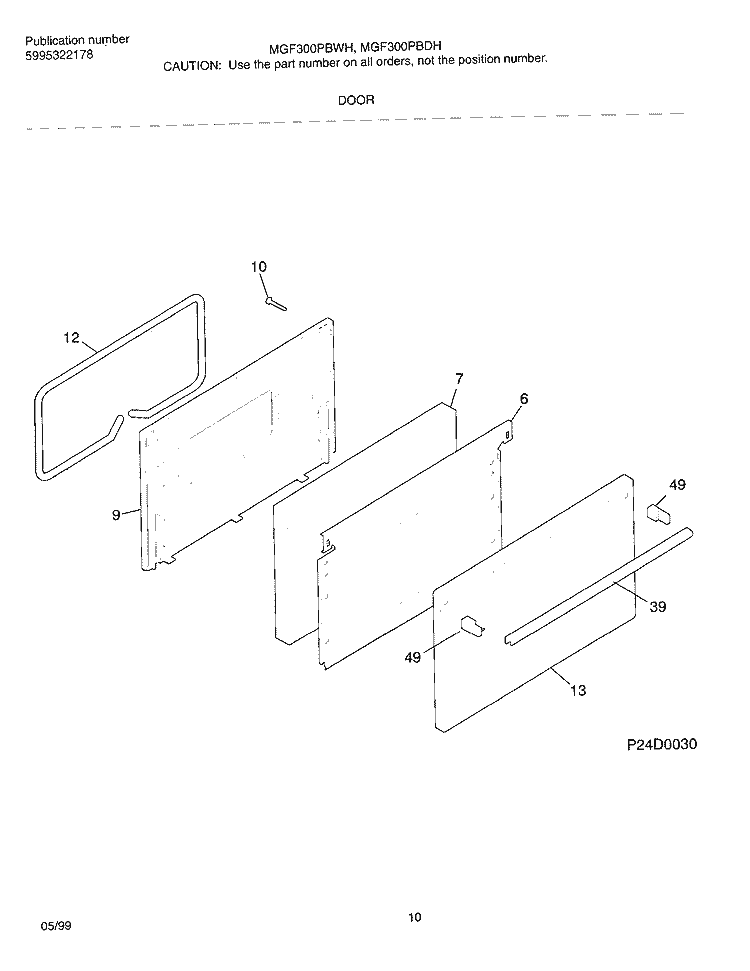 DOOR Diagram and Parts List for MGF300PBDH  Frigidaire Range