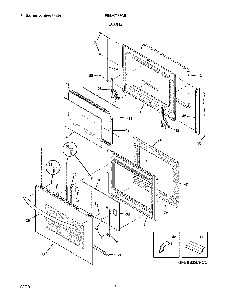 DOORS Diagram and Parts List for FEB30T7FCE  Frigidaire Wall Oven