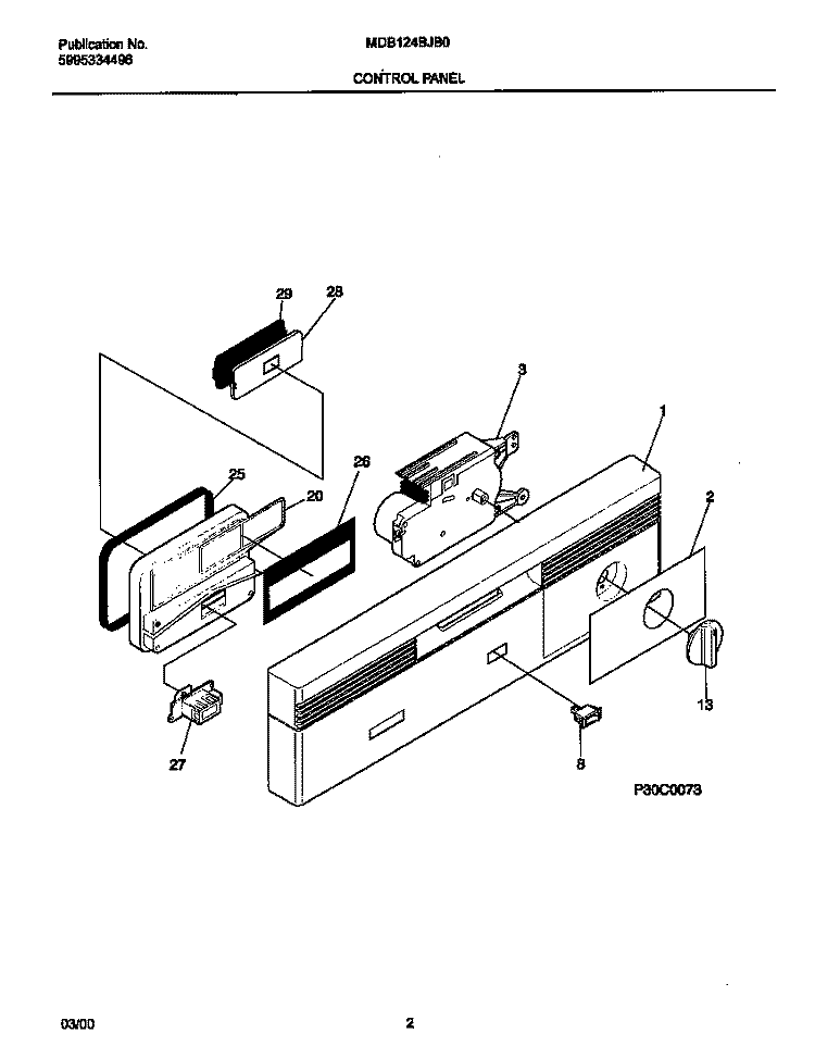 CONTROL PANEL Diagram and Parts List for MDB124BJB0  Frigidaire Dishwasher