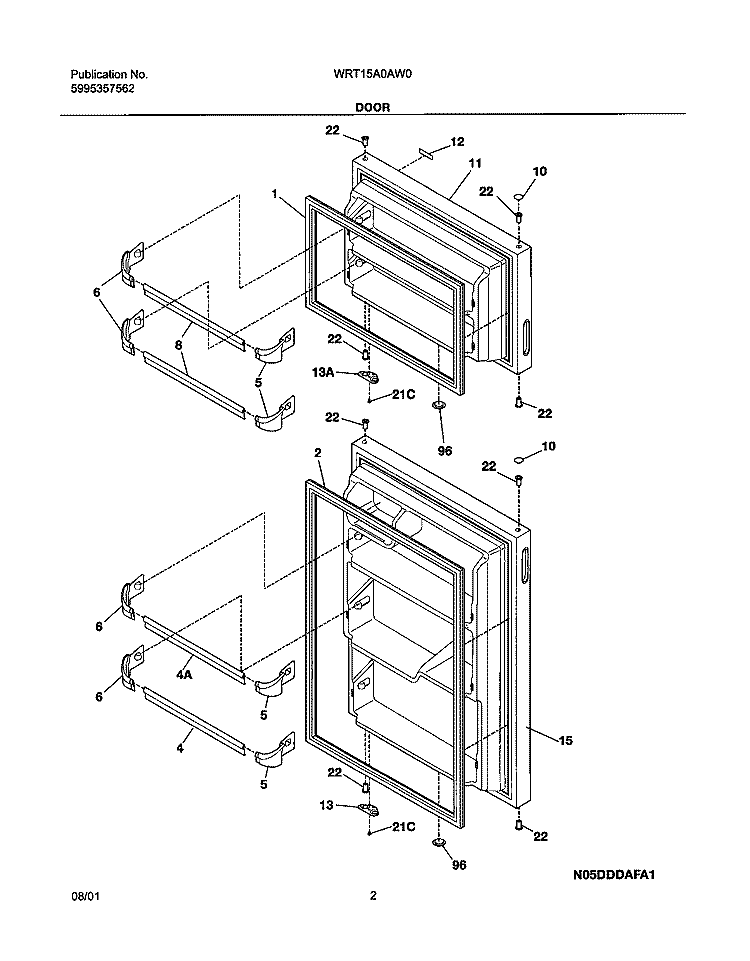 DOOR Diagram and Parts List for WRT15A0AW0  Westinghouse Refrigerator