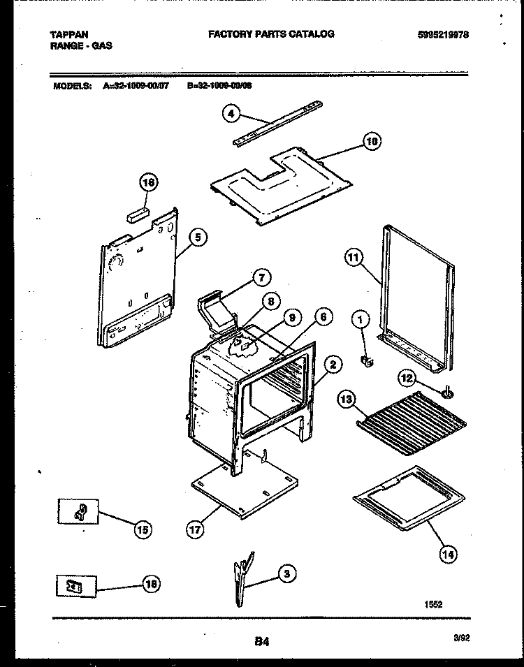 BODY PARTS Diagram and Parts List for 32-1009-23-08  Tappan Range