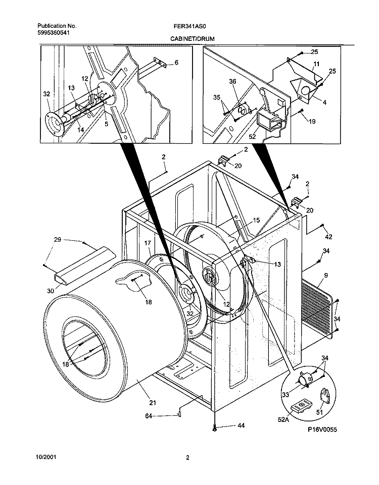 DRY CAB, HEATER Diagram and Parts List for FER341AS0  Frigidaire Dryer