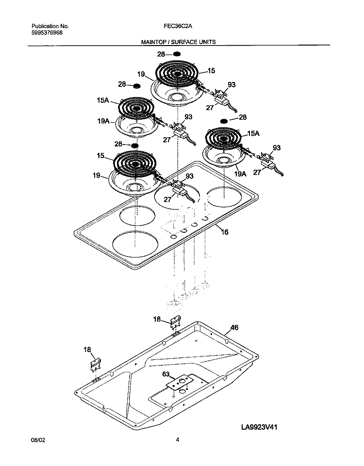 MAINTOP Diagram and Parts List for FEC36C2ASC  Frigidaire Cooktop