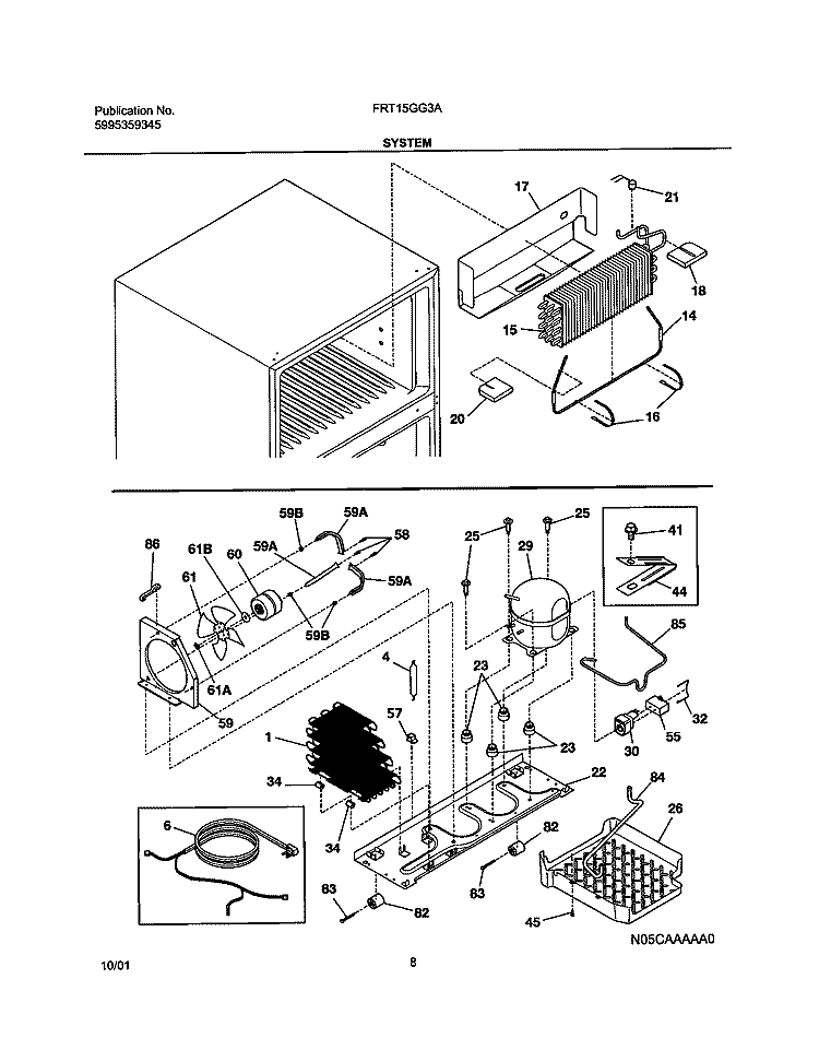 SYSTEM Diagram and Parts List for FRT15GG3AW0  Frigidaire Refrigerator