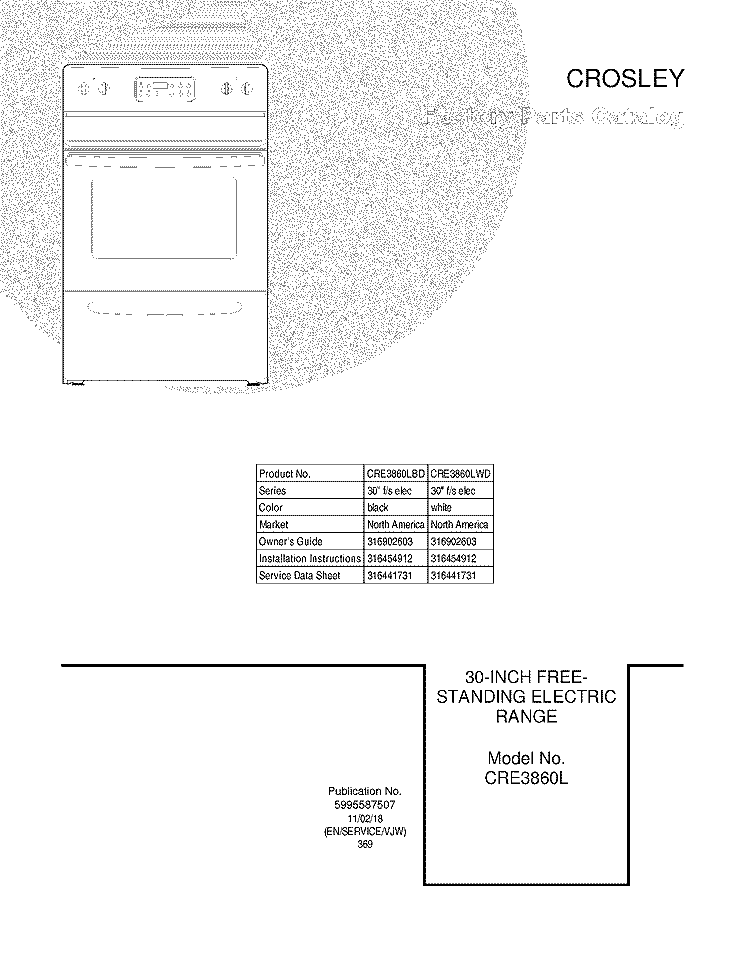 COVER Diagram and Parts List for CRE3860LBD  Crosley Range