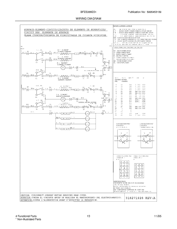 WIRING DIAGRAM Diagram and Parts List for BFES368ES1  Frigidaire Wall Oven