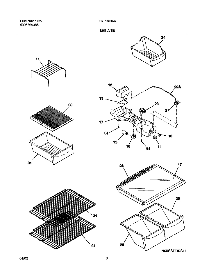 SHELVES Diagram and Parts List for FRT18IB4AT4  Frigidaire Refrigerator