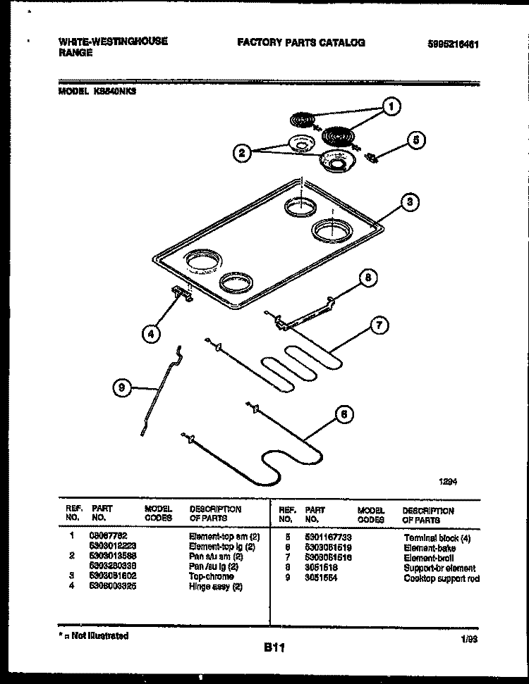 COOKTOP AND BROILER PARTS Diagram and Parts List for KS540NKW3  Frigidaire Range