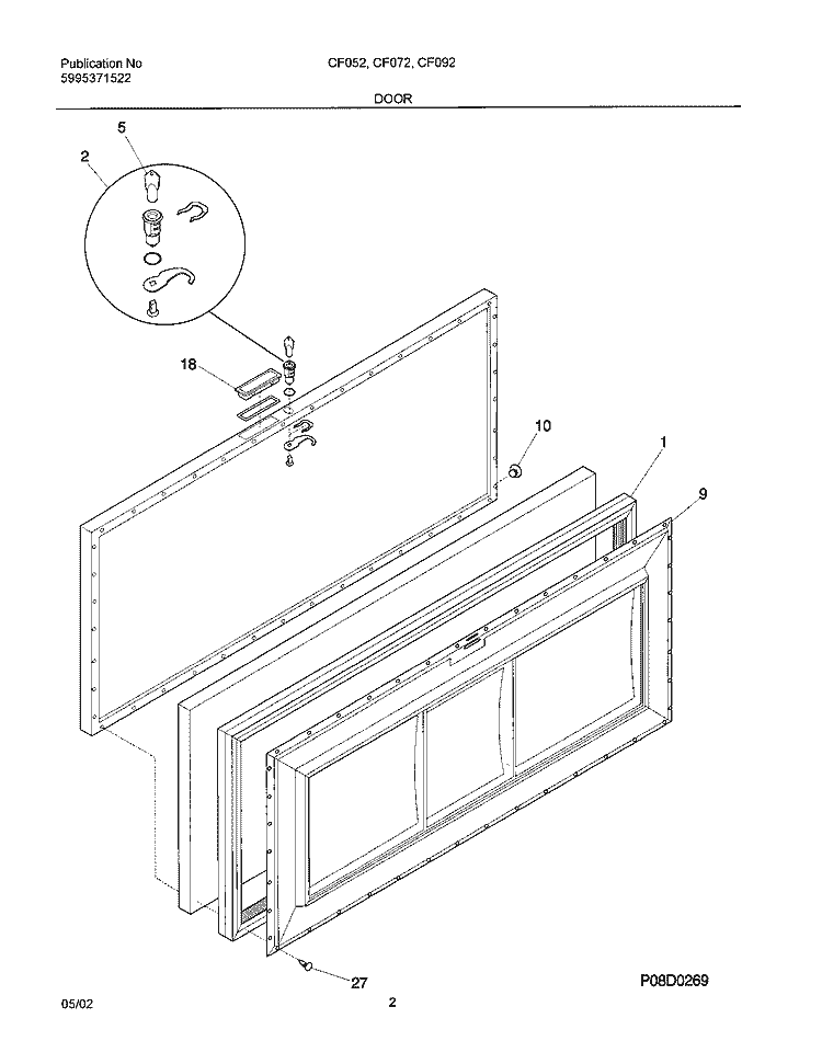 DOOR Diagram and Parts List for CF072  Frigidaire Freezer