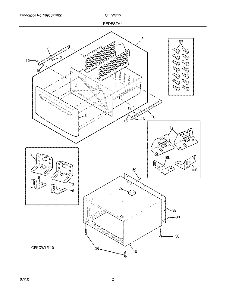 PEDESTAL Diagram and Parts List for CFPWD15R1  Frigidaire Refrigerator