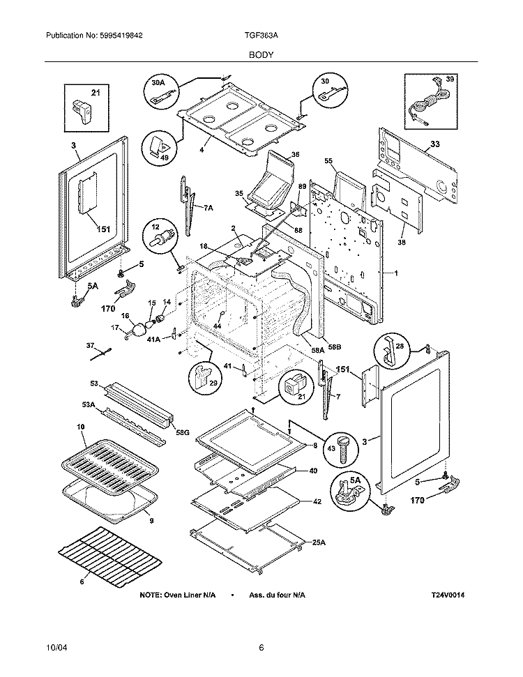 BODY Diagram and Parts List for TGF363AWF  Tappan Range