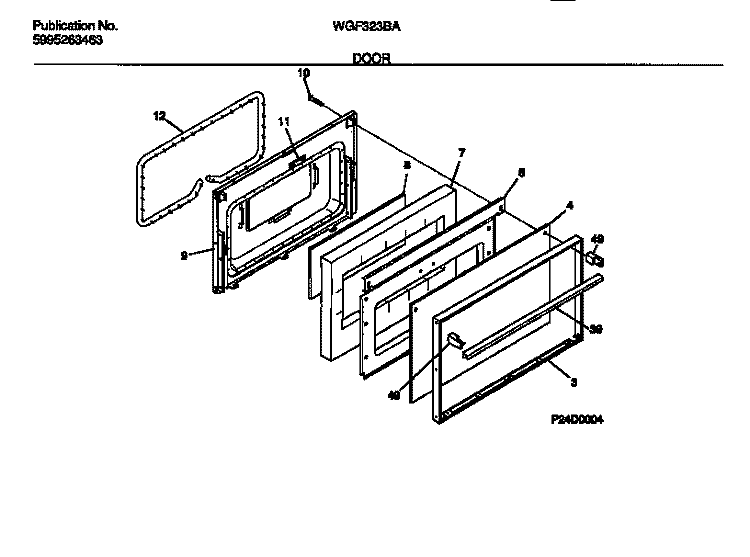 DOOR Diagram and Parts List for WGF323BAWB  Frigidaire Range
