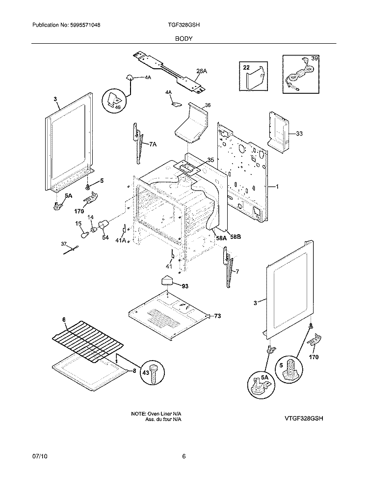 BODY Diagram and Parts List for TGF328GSH  Tappan Range