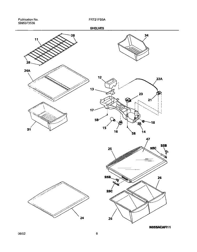 SHELVES Diagram and Parts List for FRT21FS5AW5  Frigidaire Refrigerator