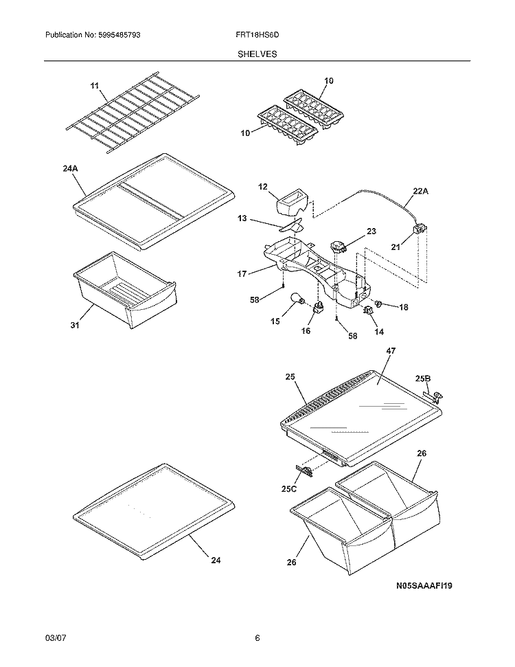 SHELVES Diagram and Parts List for FRT18HS6DWA  Frigidaire Refrigerator