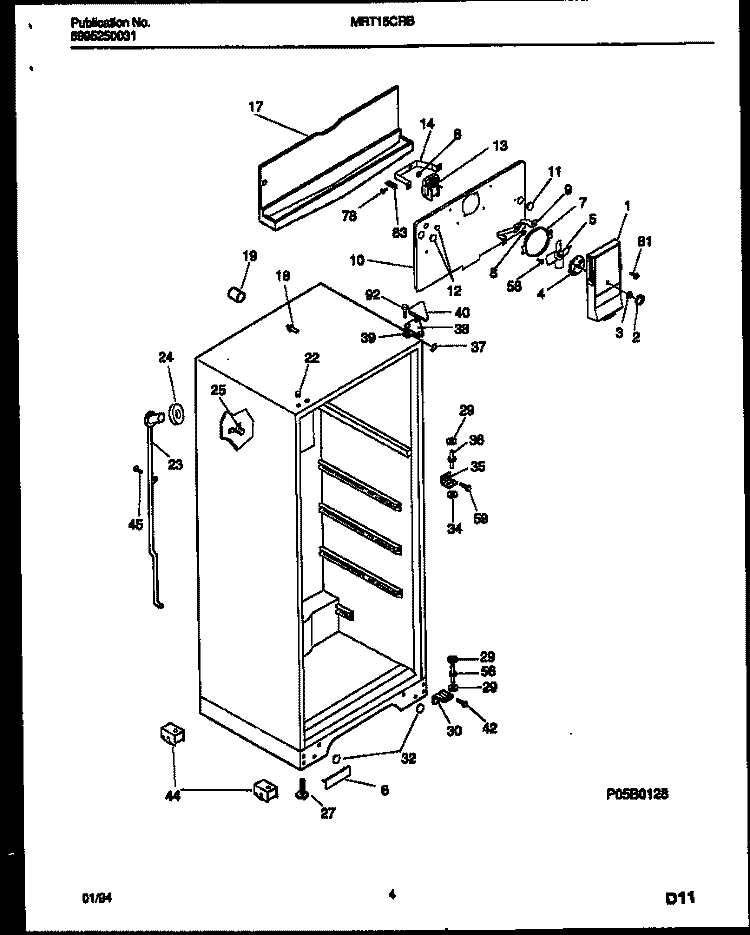 CABINET PARTS Diagram and Parts List for MRT15CRBD0  Frigidaire Refrigerator