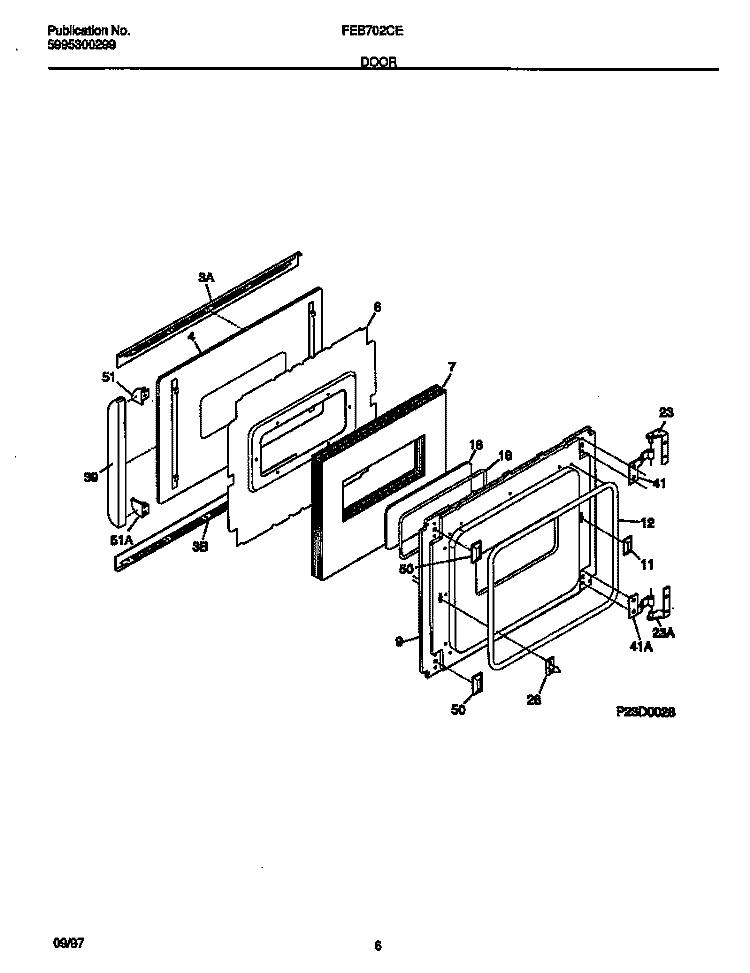 DOOR Diagram and Parts List for FEB702CEBC  Frigidaire Wall Oven