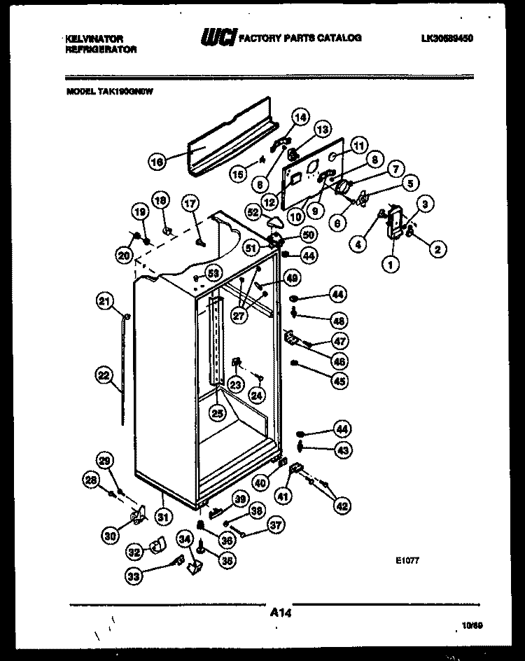 CABINET PARTS Diagram and Parts List for TAK190GN0F  Kelvinator Refrigerator