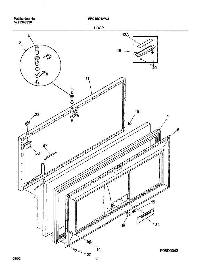 DOOR Diagram and Parts List for FFC15C4AW3  Frigidaire Freezer