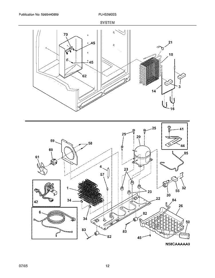SYSTEM Diagram and Parts List for PLHS39EESS5  Frigidaire Refrigerator