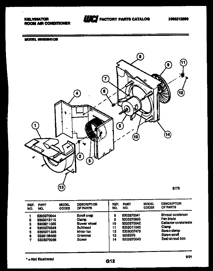AIR HANDLING PARTS Diagram and Parts List for MH206H1QB  Kelvinator Air Conditioner