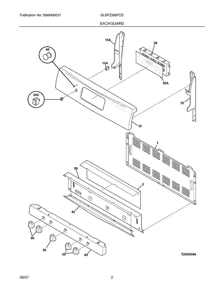 BACKGUARD Diagram and Parts List for GLGFZ386FCD  Frigidaire Range