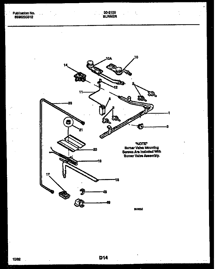 BURNER PARTS Diagram and Parts List for 30-2139-00-09  Tappan Range
