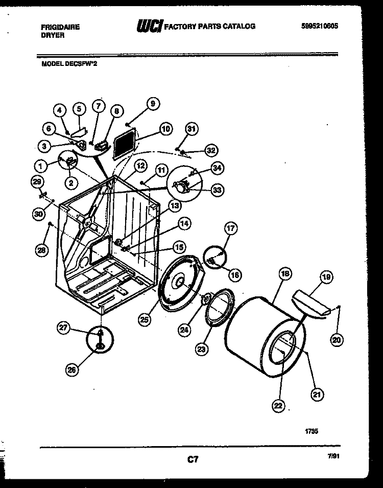 CABINET AND COMPONENT PARTS Diagram and Parts List for DECSFL2  Frigidaire Dryer