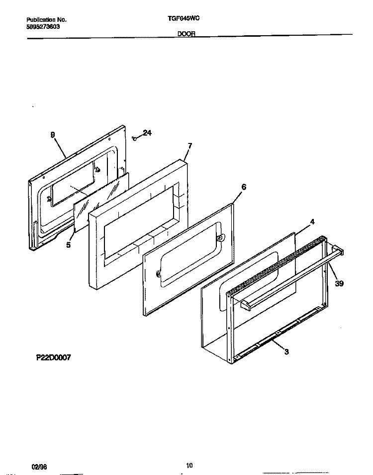 DOOR Diagram and Parts List for TGF645WCD1  Tappan Range