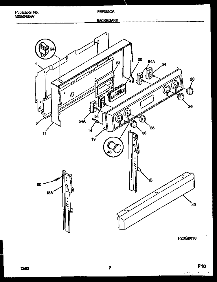 BACKGUARD Diagram and Parts List for FEF352CATB  Frigidaire Range