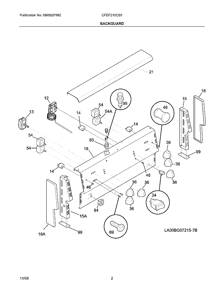BACKGUARD Diagram and Parts List for CFEF210CS5  Frigidaire Range