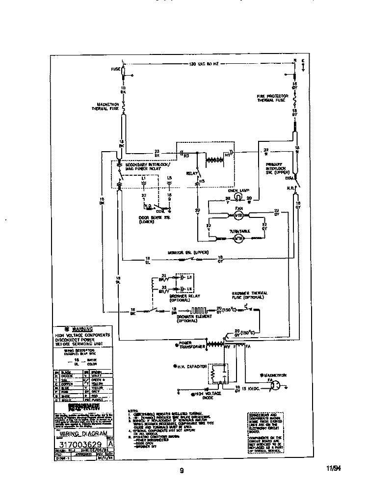 WIRING DIAGRAM Diagram and Parts List for TMT107T1W1  Tappan Microwave