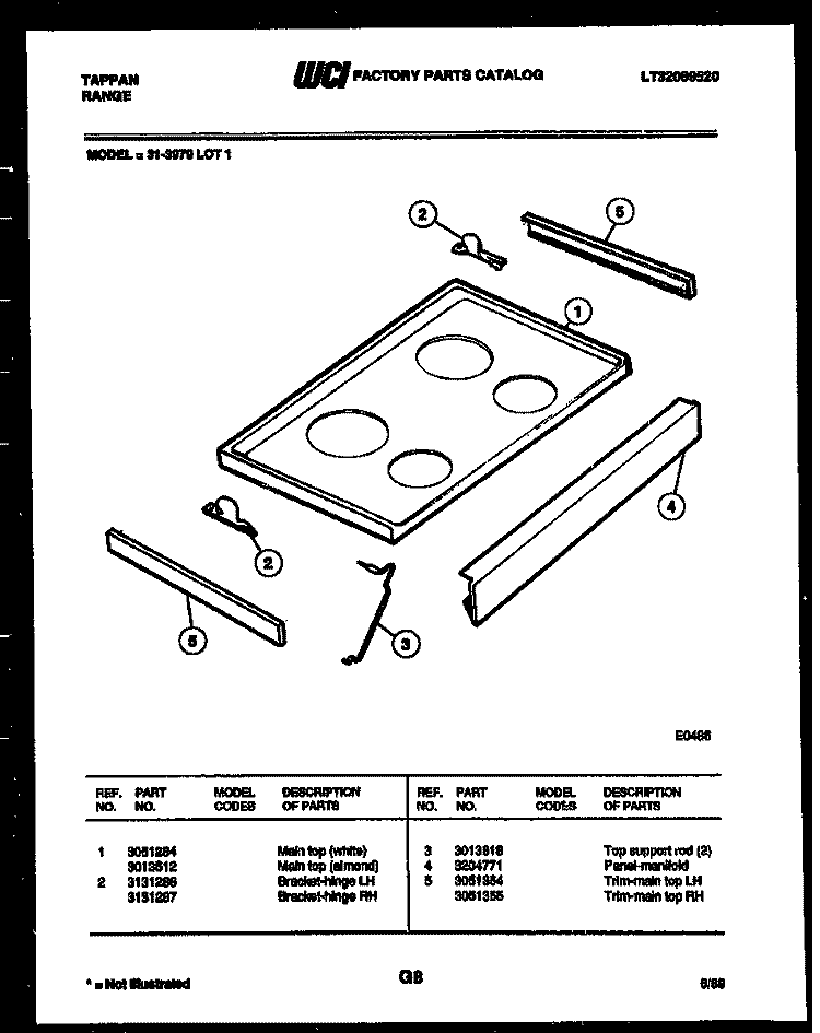 COOKTOP PARTS Diagram and Parts List for 31-3979-23-01  Tappan Range