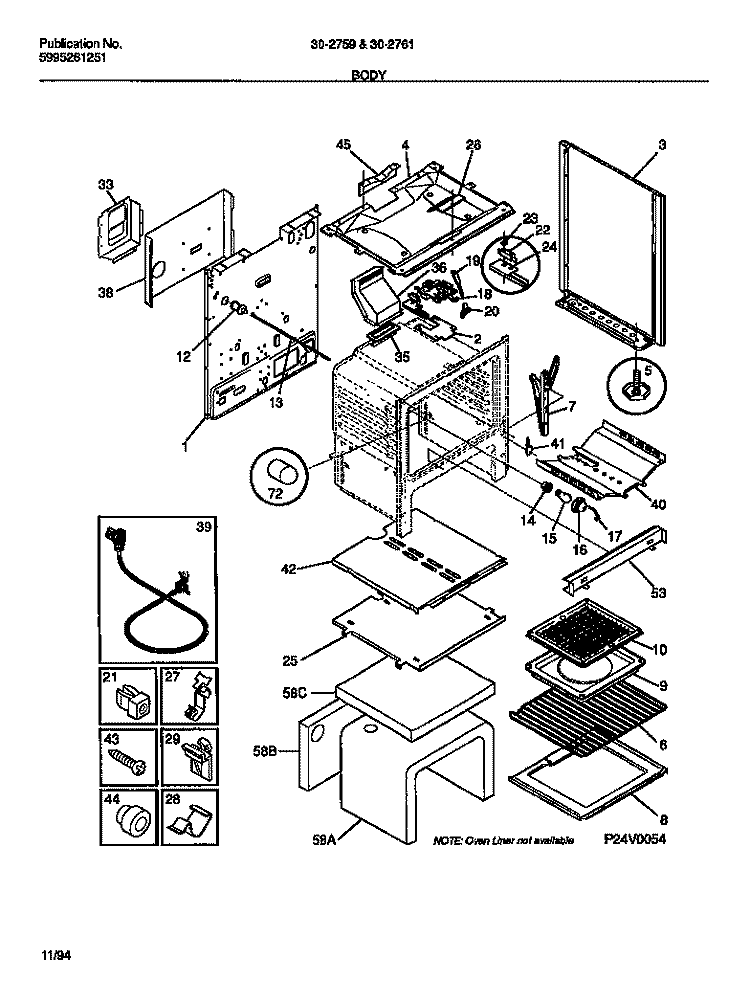 BODY Diagram and Parts List for 30-2759-23-09  Tappan Range