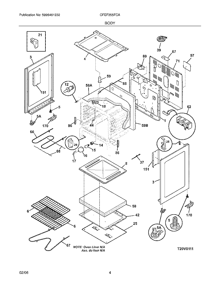 BODY Diagram and Parts List for CFEF355FCA  Frigidaire Range