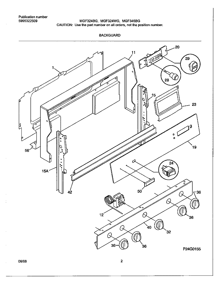 BACKGUARD Diagram and Parts List for MGF324BGDB  Frigidaire Range