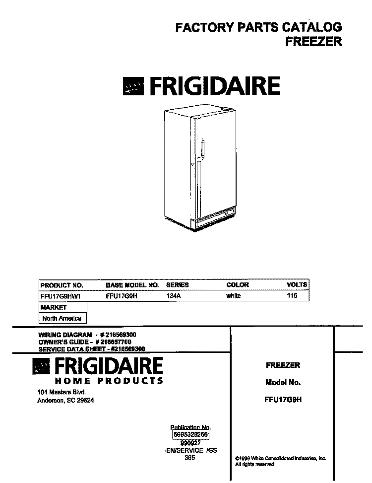 COVER Diagram and Parts List for FFU17G9HW1  Frigidaire Freezer
