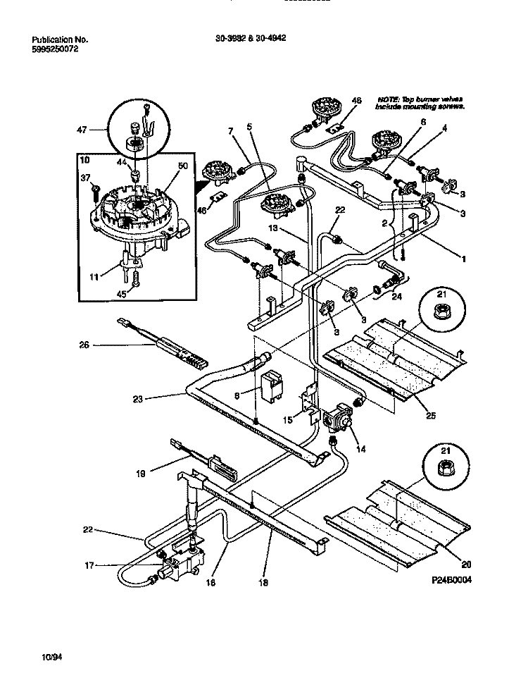 BURNER Diagram and Parts List for 30-3982-23-03  Tappan Range