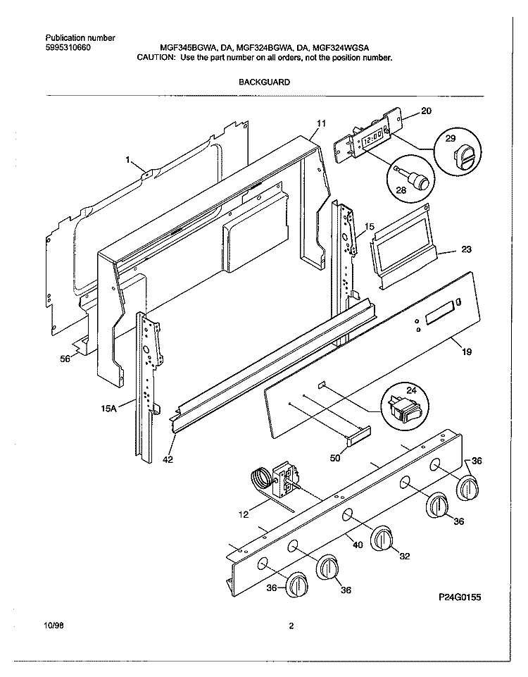 BACKGUARD Diagram and Parts List for MGF324WGSA  Frigidaire Range