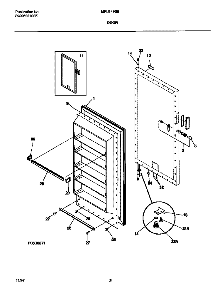 DOOR Diagram and Parts List for MFU14F3BW6  Frigidaire Freezer