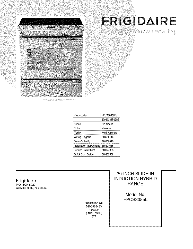 COVER Diagram and Parts List for FPCS3085LFB  Frigidaire Wall Oven