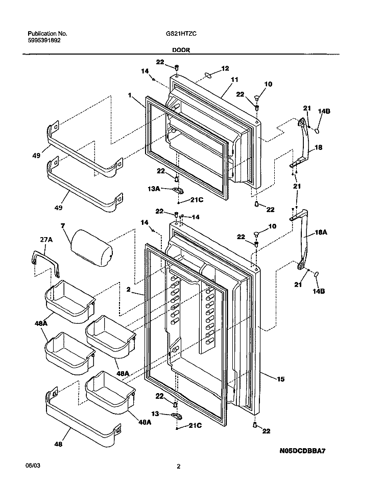 DOOR Diagram and Parts List for GS21HTZCC0  Frigidaire Refrigerator