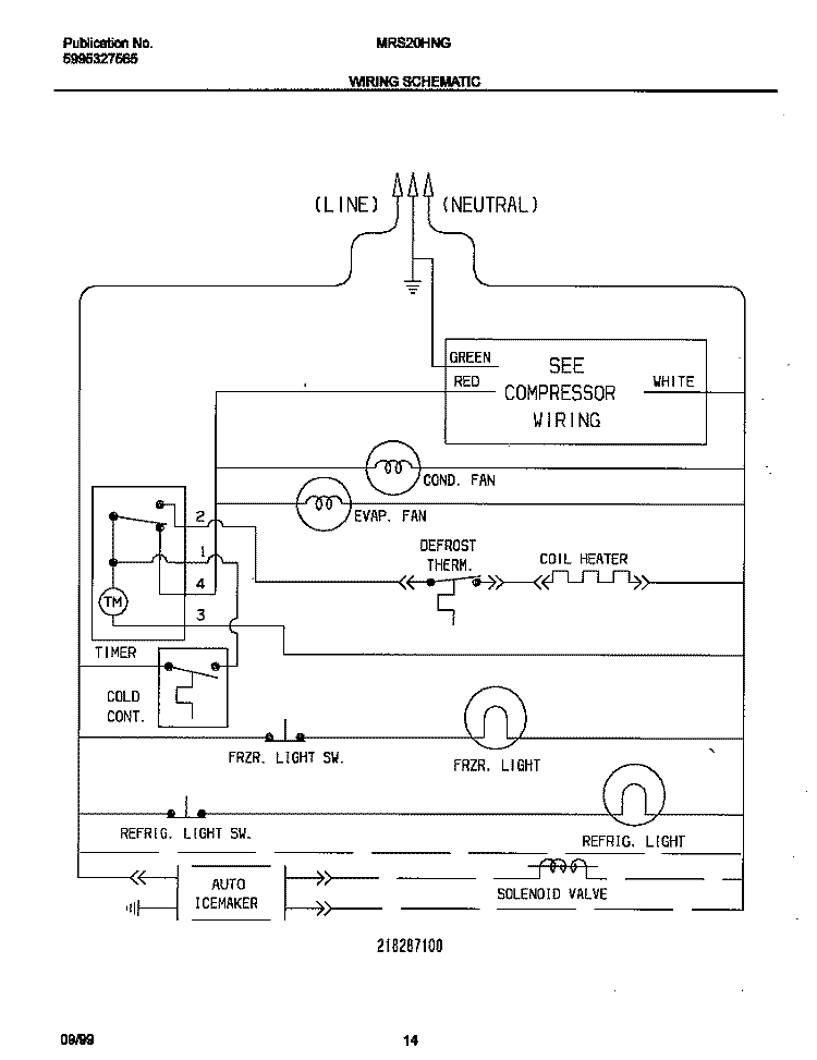 WIRING DIAGRAM Diagram and Parts List for MRS20HNGW1  Frigidaire Refrigerator