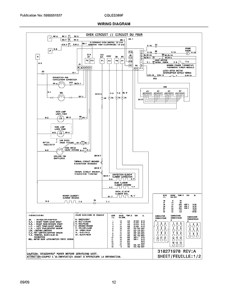 WIRING DIAGRAM Diagram and Parts List for CGLES389FS5  Frigidaire Range