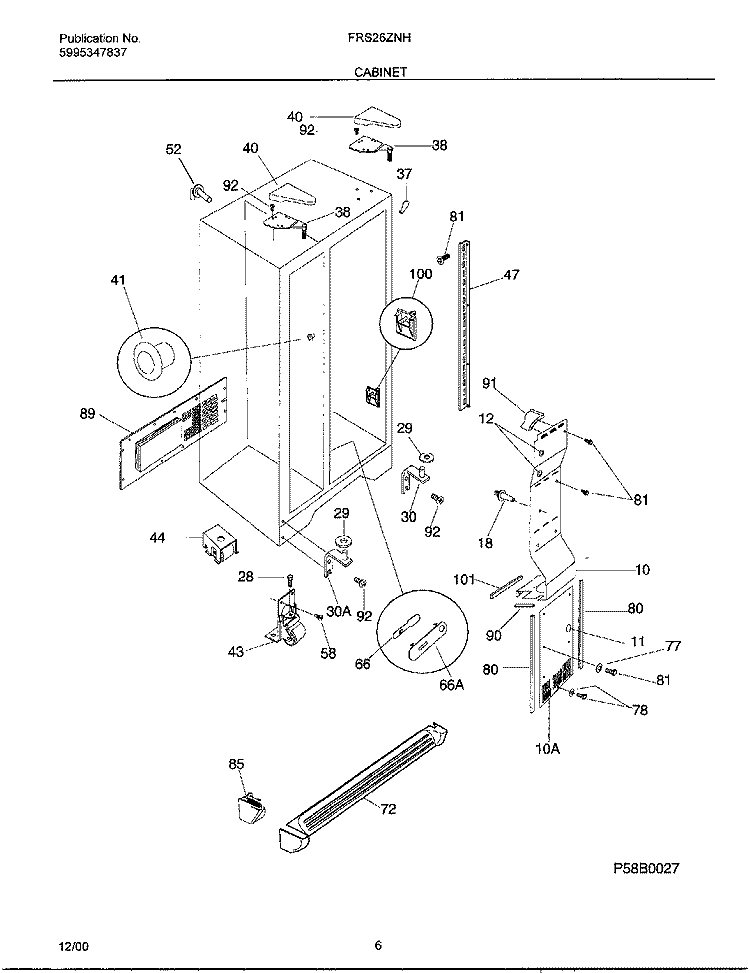 CABINET Diagram and Parts List for FRS26ZNHB5  Frigidaire Refrigerator