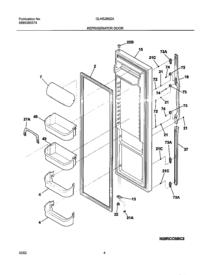 REFRIGERATOR DOOR Diagram and Parts List for GLHS280ZAB5  Frigidaire Refrigerator