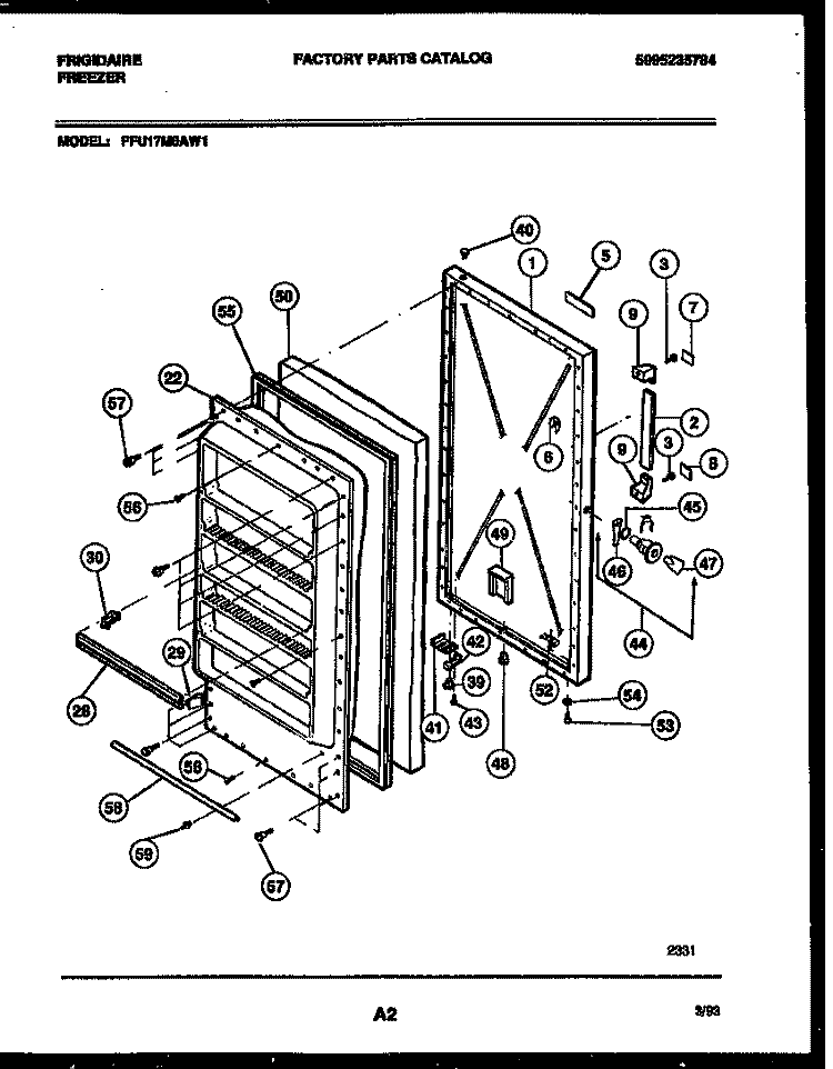 DOOR PARTS Diagram and Parts List for FFU17M6AW1  Frigidaire Freezer
